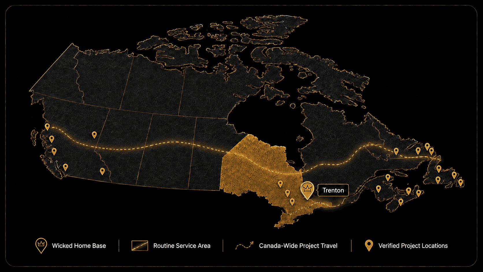 Wicked Installations Canadian project coverage map